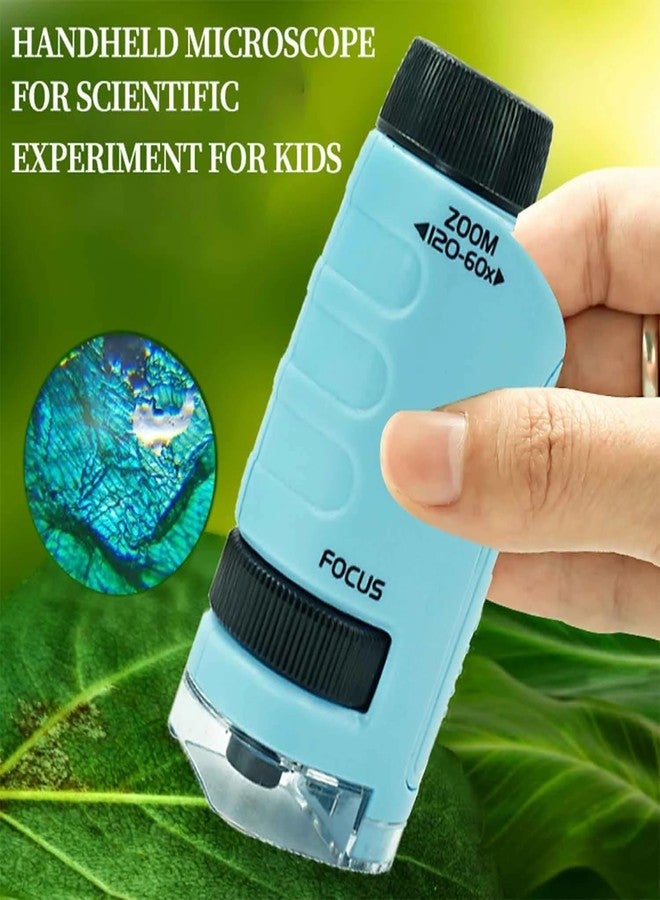 مجهر جيب صغير للأطفال من دوهيسين، بتكبير من 60x إلى 120x، مجهر محمول للأطفال من ميني لابسترز، مجهر يدوي للتجارب العلمية للأطفال (أزرق) - Image 3